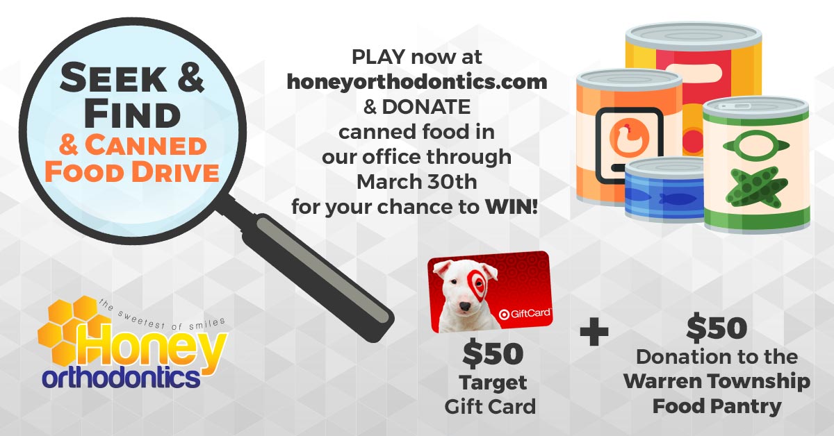 Honey Orthodontics Seek and Find Contest Food Drive